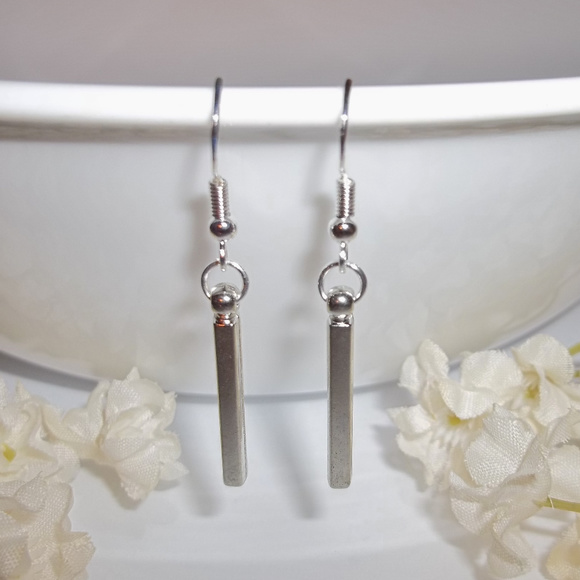 Simple Dark Silver Minimalist Dangle Earrings 3888 - Picture 4 of 5